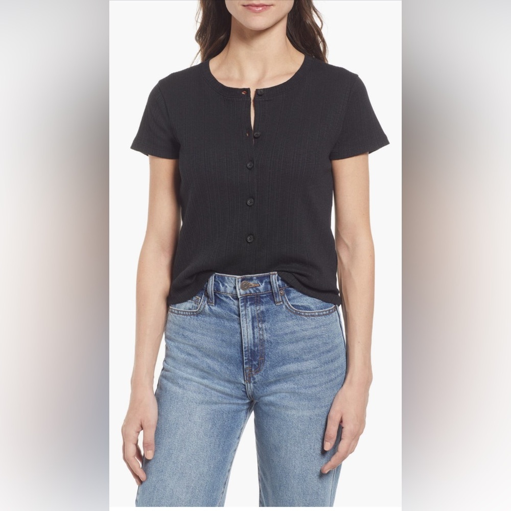 Madewell Pointelle Button Front Slim Tee size L - Picture 1 of 5
